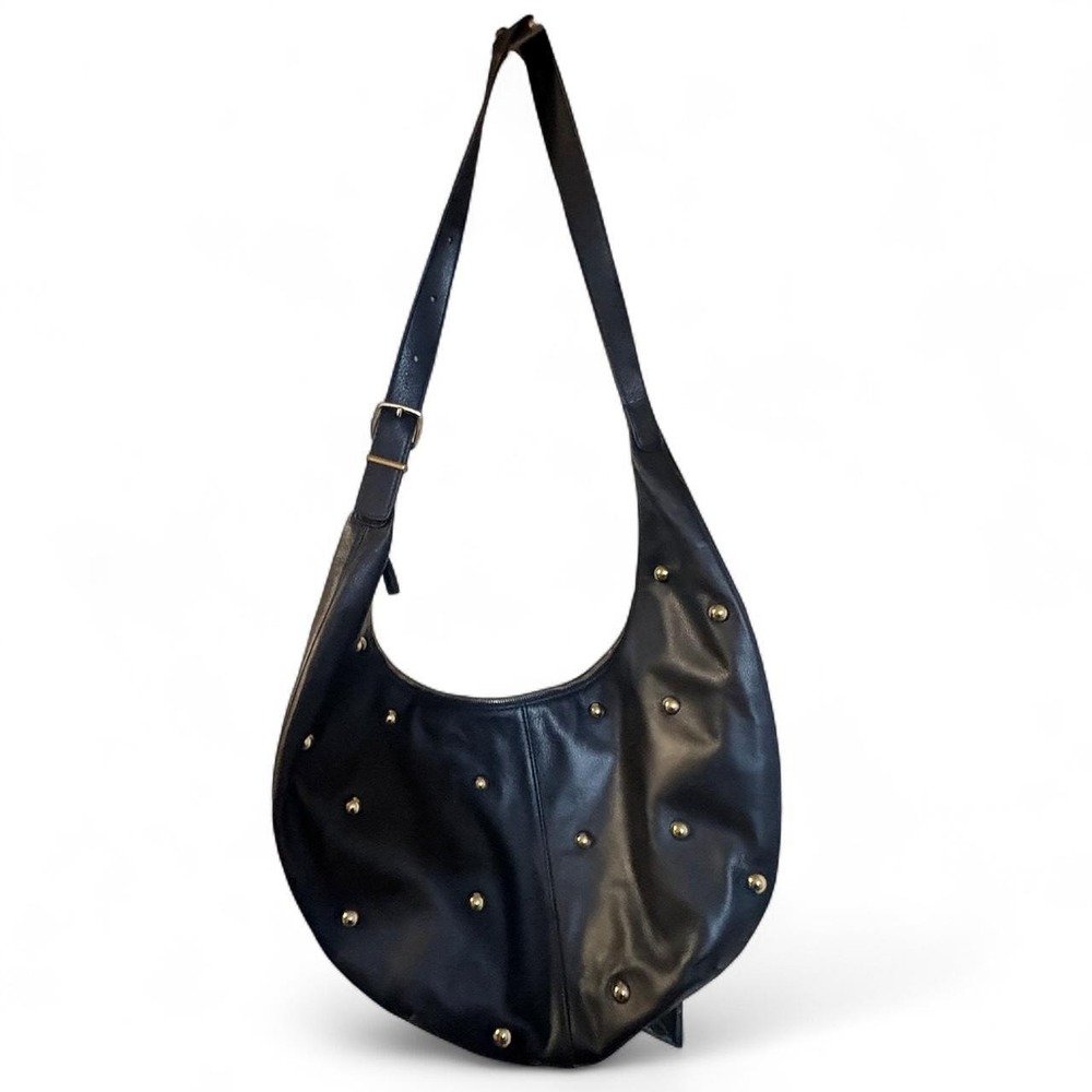 Madewell Women Large Purse Essential Curve Black Leather Studded Shoulder Hobo - Picture 4 of 8